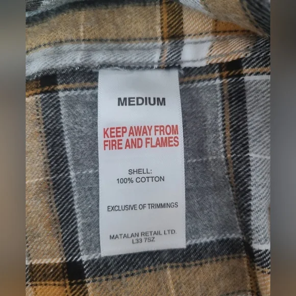 Matalan Easy Grey & Ochre Check Shirt Size M - Picture 6 of 6